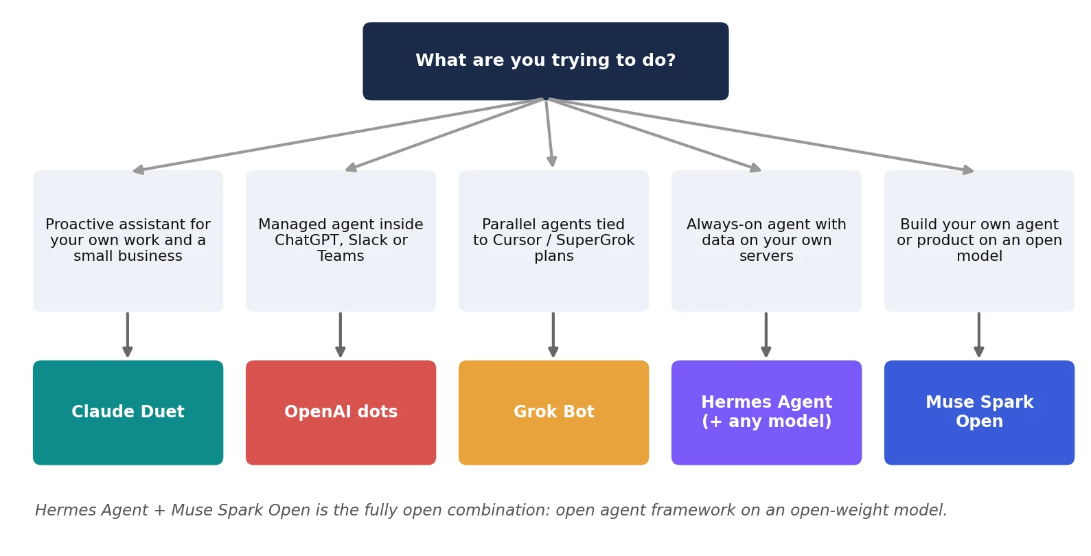 How to choose between Claude Duet, dots, Grok Bot, Hermes Agent and Muse Spark Open